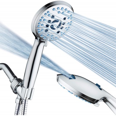 High Pressure 8-mode Handheld Shower Head - Anti-clog Nozzles, Built-in Power Wash to Clean Tub, Tile & Pets, Extra Long 6 ft. Stainless Steel Hose, Wall & Overhead Brackets