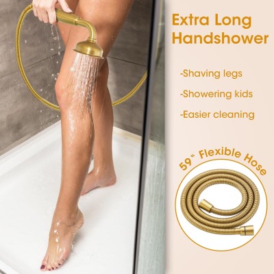 Rainfall Shower Head with Handheld Combo, Brushed Gold Rain Shower System with Balance Pressure Valve, 9 inch Rain Shower Head with Handheld Spray Wall Mount(B2312-BG)