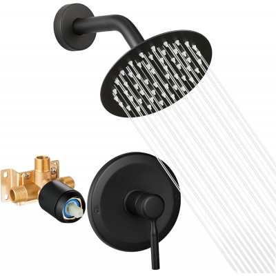 Black Shower Head And Faucet Set Complete With Valve Shower Fixtures With 6 Inch High Pressure Rain Shower Head Trim kit Regaderas Para bBaño Modernas