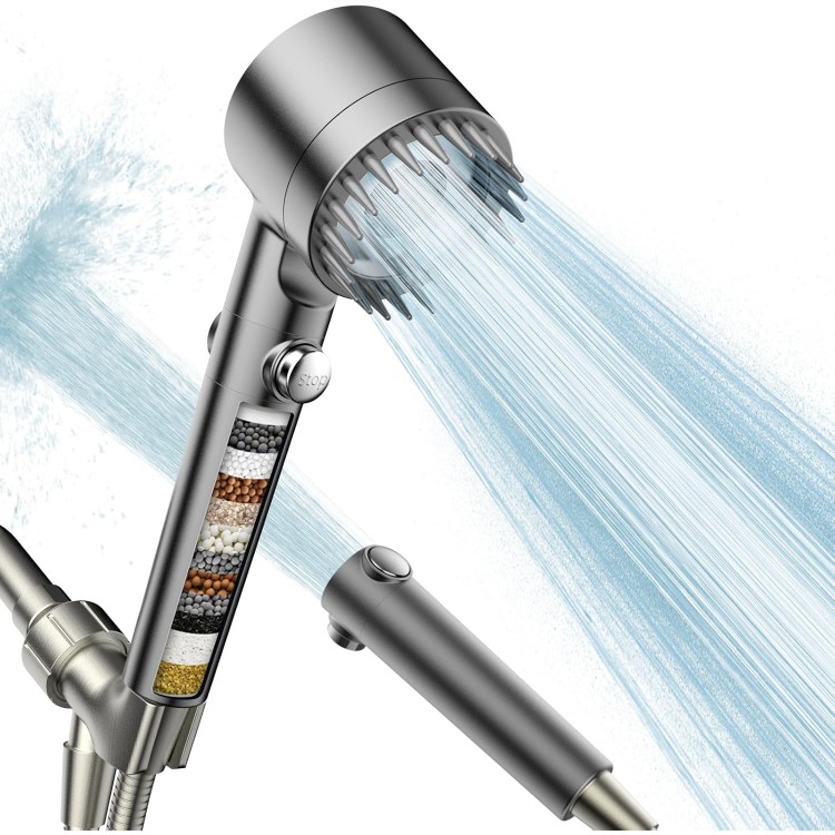 Filtered Shower Head with Handheld, High Pressure Water Flow and Multiple Spray Modes Shower Head with Filter, Power Wash for Hard Water, Showerhead with ON/OFF Switch for Pets Bath