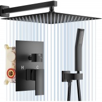 Shower System, 12 Inch Matte Black High Pressure Rain Shower Head with Handheld, Wall Mounted Mixer Shower Combo Set, Bathroom Rainfall Shower head Shower Faucet Brass Shower Valve and Trim