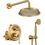 Rainfall Shower Head with Handheld Combo, Brushed Gold Rain Shower System with Balance Pressure Valve, 9 inch Rain Shower Head with Handheld Spray Wall Mount(B2312-BG) Rainfall Shower Head with Handheld Combo, Brushed Gold Rain Shower System with Balance Pressure Valve, 9 inch Rain Shower Head with Handheld Spray Wall Mount(B2312-BG)
